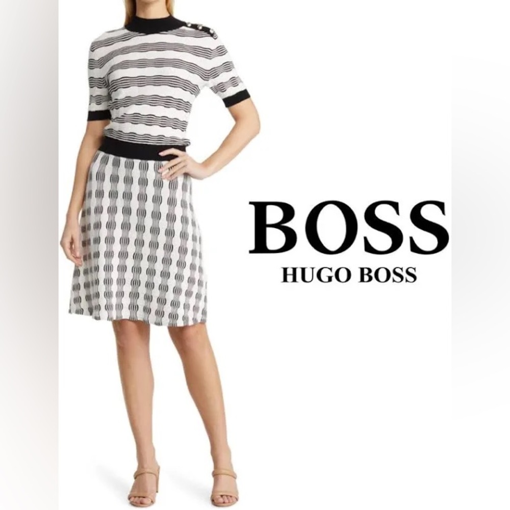 Hugo Boss Black and White A-Line Midi Dress